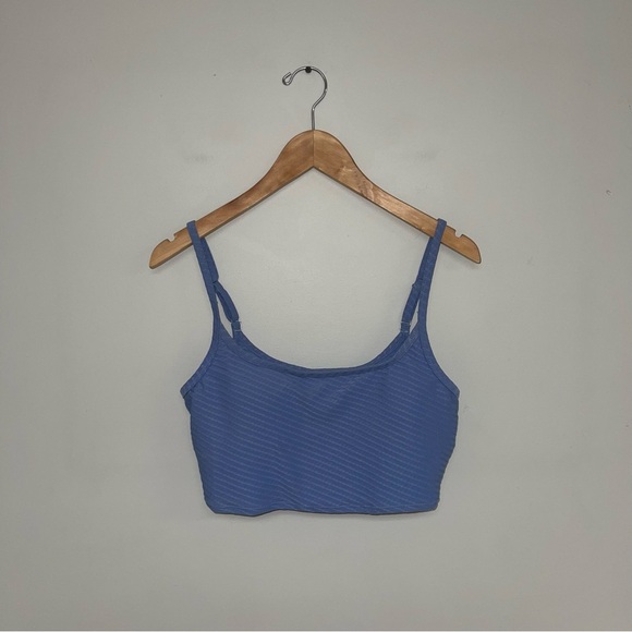 Aerie Bikini Top Women's Size Large Coast Blue Jacquard‎ Longline Scoop Neckline - Picture 2 of 10